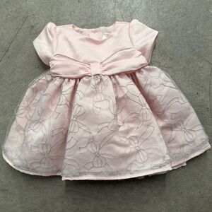 Koala Baby Boutique Pink Dress w White Overlayment w Grey Embroidery 3-6 M